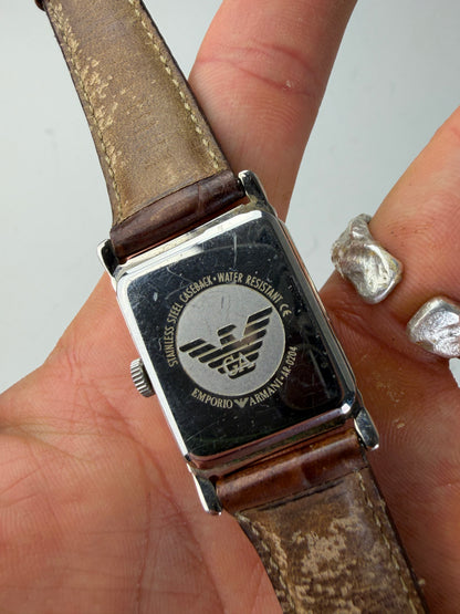 Vintage Emporio Armani Stainless Steel Leather Strap Watch Cream Brown