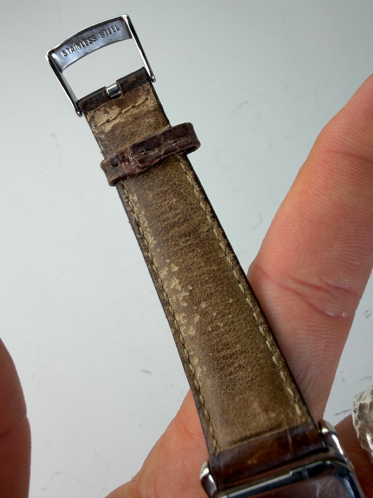 Vintage Emporio Armani Stainless Steel Leather Strap Watch Cream Brown
