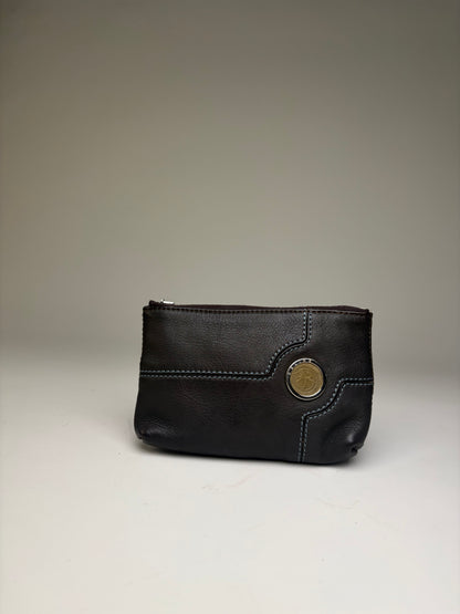 Vintage Celine Textured Leather Zip Pouch Black Silver