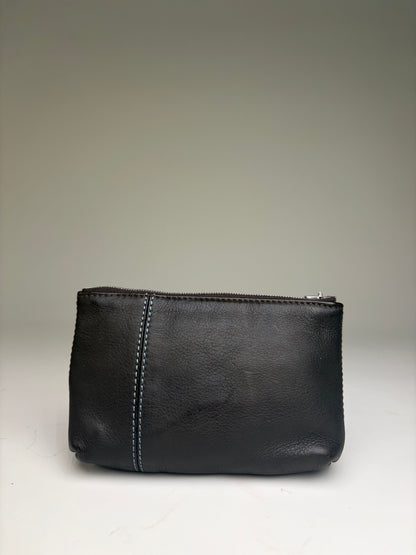 Vintage Celine Textured Leather Zip Pouch Black Silver