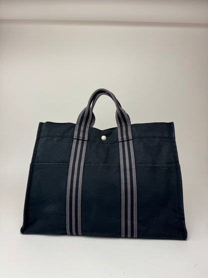 Sac cabas vintage Hermès en toile noire