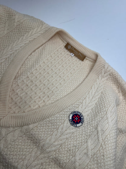 Vintage Dior Wool V-Neck Sweater Beige M