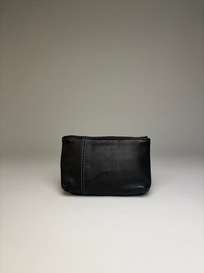 Vintage Celine Textured Leather Zip Pouch Black Silver