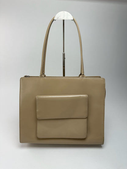 Sac à main vintage Issey Miyake en cuir beige