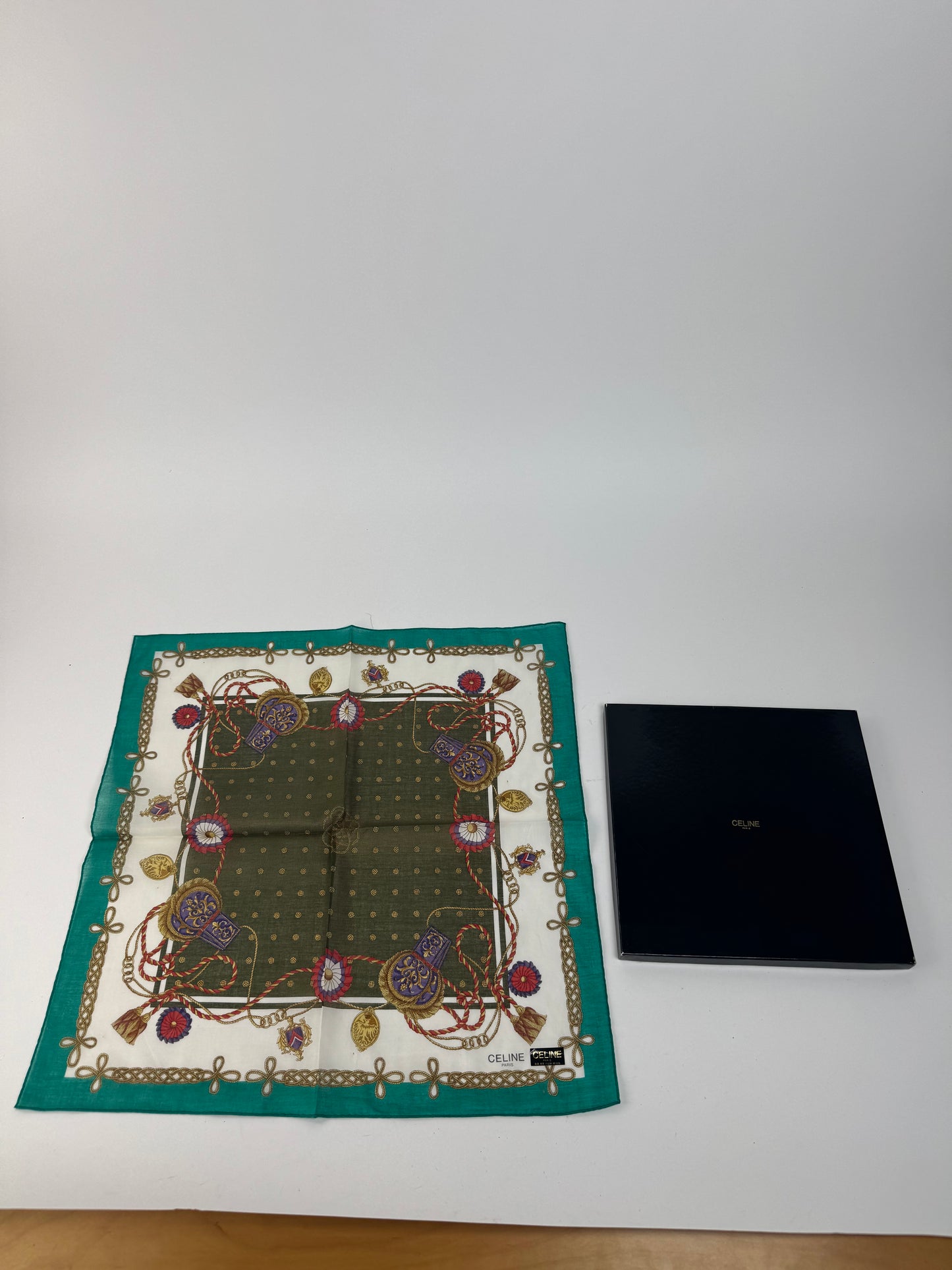 Vintage Celine Scarf Green White