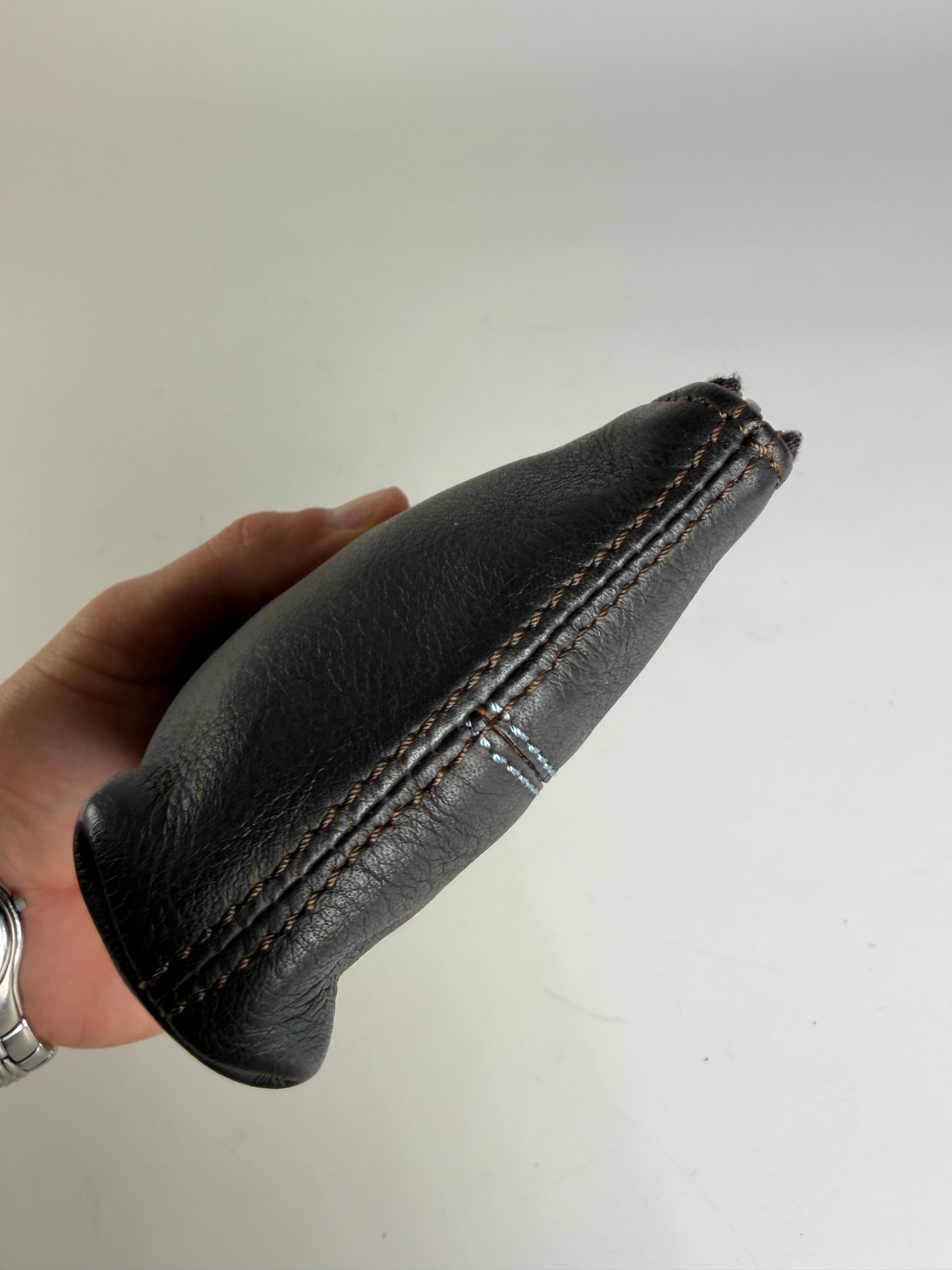 Vintage Celine Textured Leather Zip Pouch Black Silver