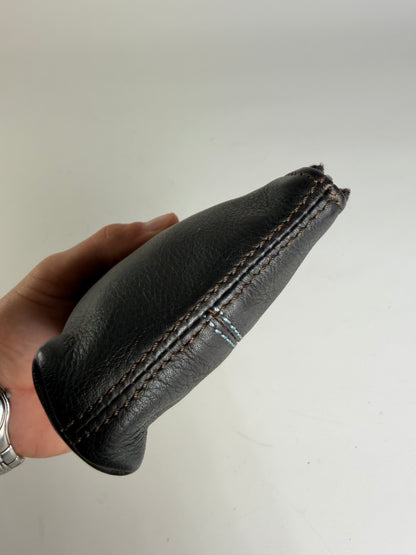 Vintage Celine Textured Leather Zip Pouch Black Silver