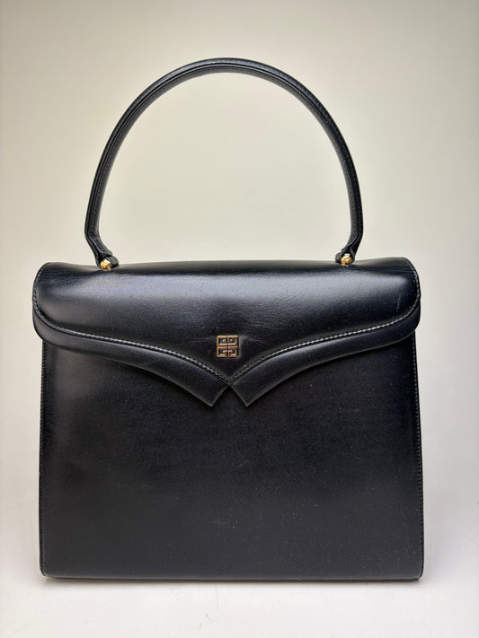 Vintage Givenchy Structured Leather Bag Black Gold