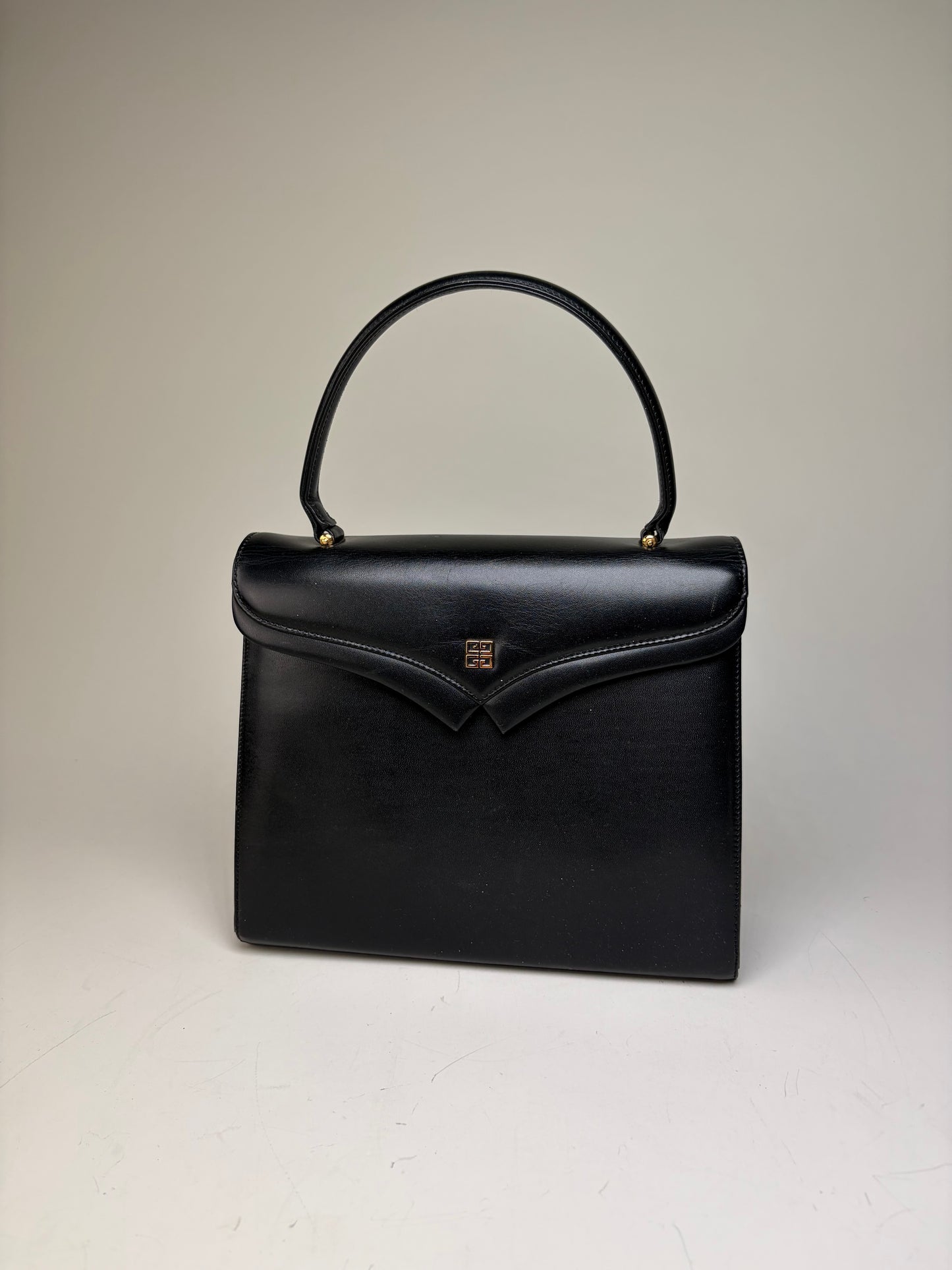 Vintage Givenchy Structured Leather Bag Black Gold