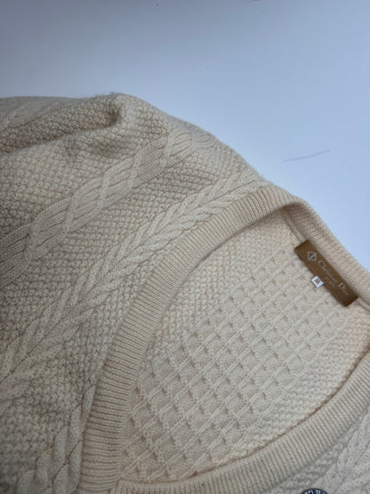 Vintage Dior Wool V-Neck Sweater Beige M