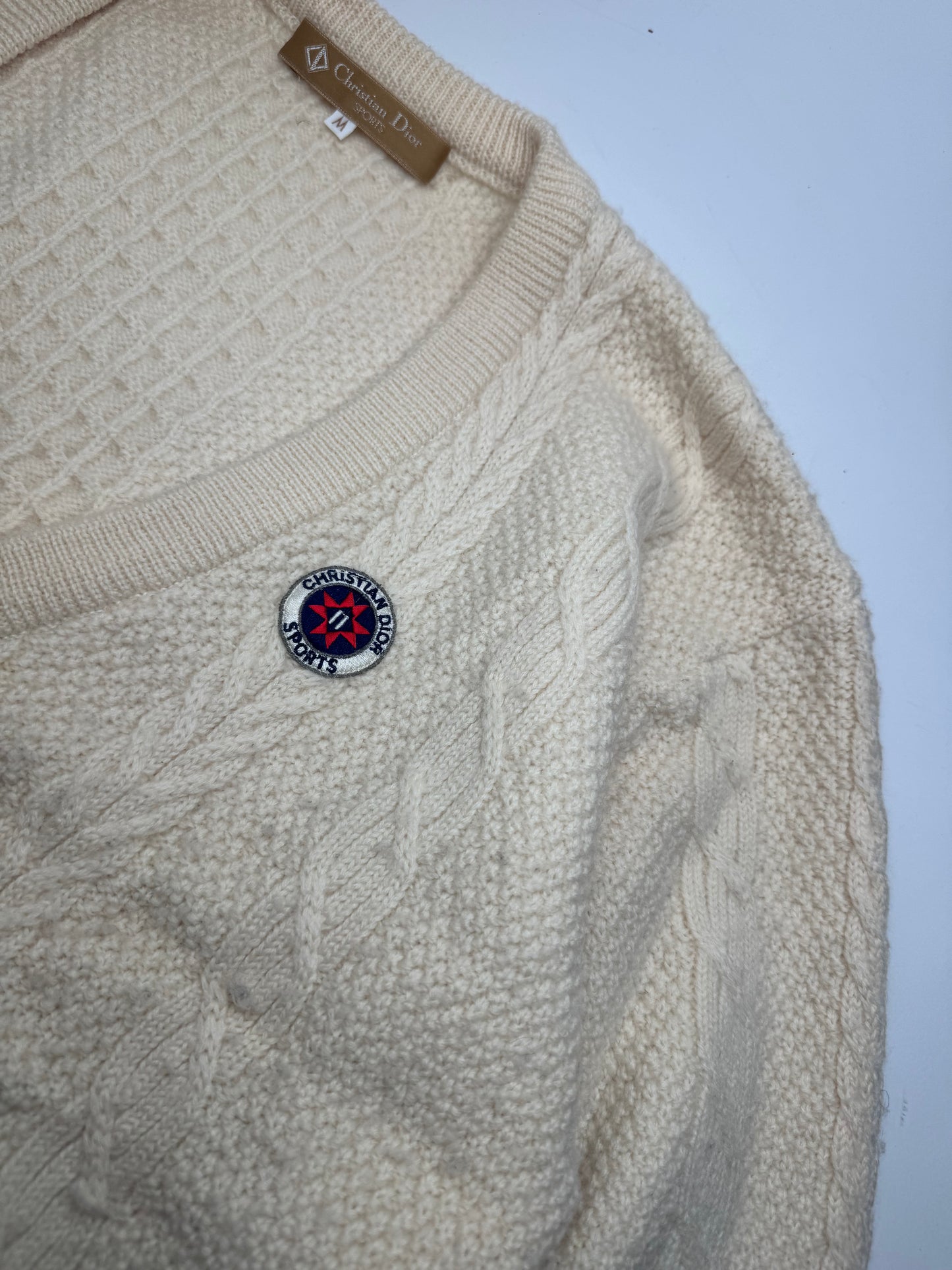 Vintage Dior Wool V-Neck Sweater Beige M