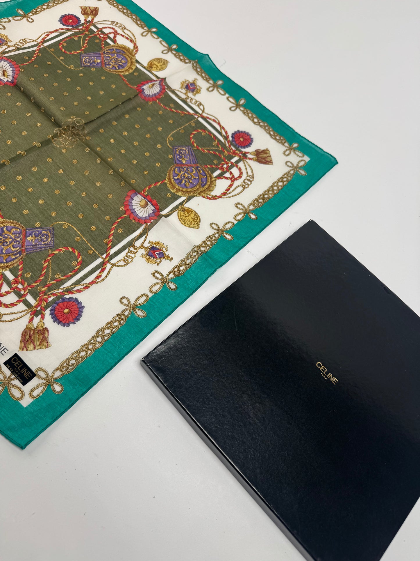 Vintage Celine Scarf Green White