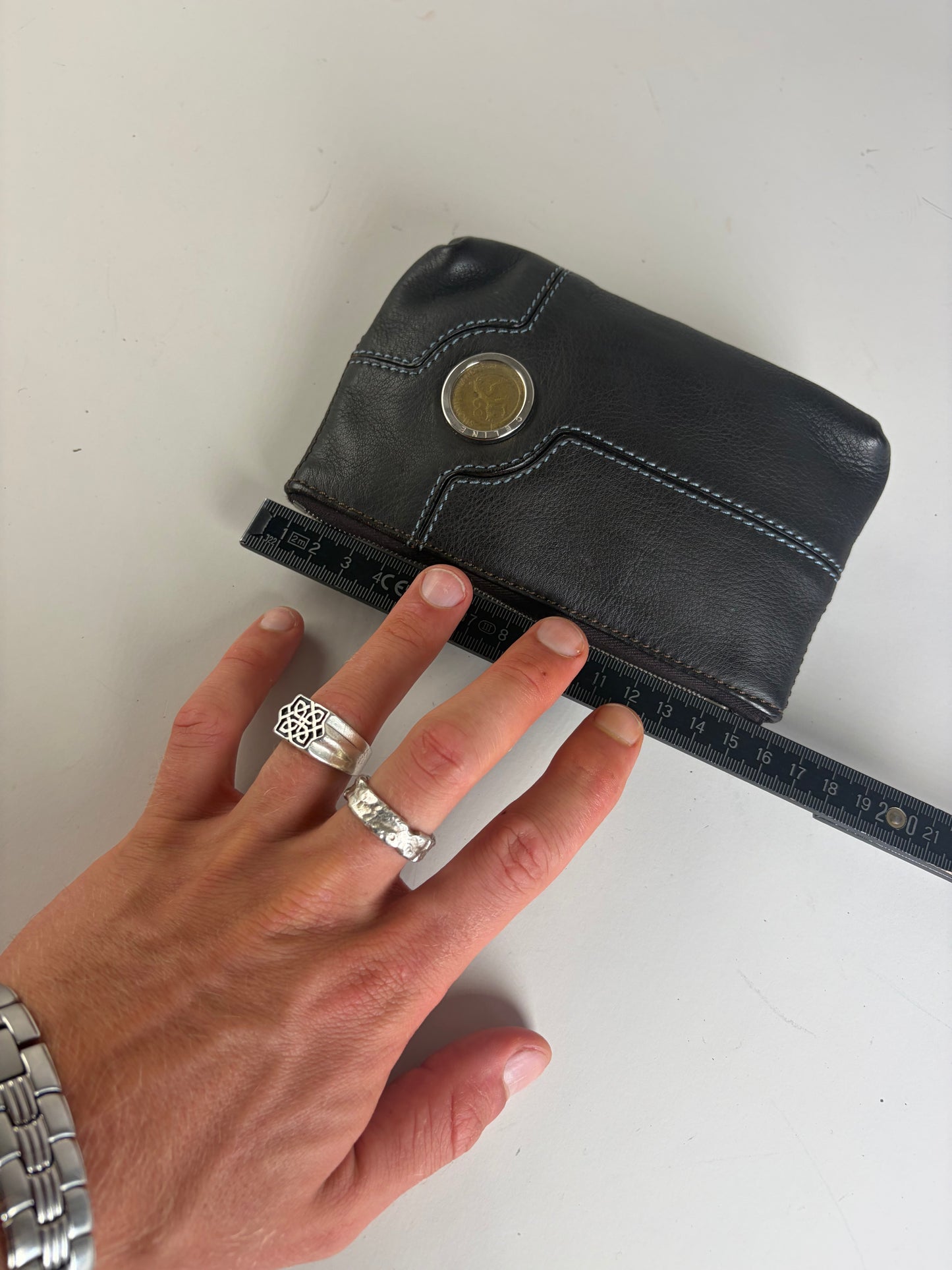 Vintage Celine Textured Leather Zip Pouch Black Silver