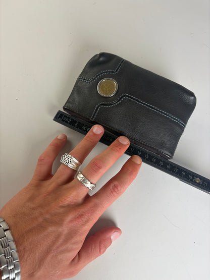 Vintage Celine Textured Leather Zip Pouch Black Silver