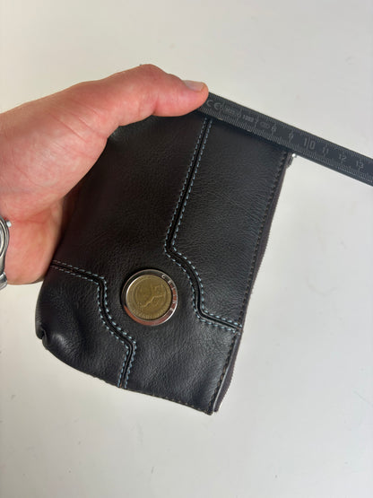 Vintage Celine Textured Leather Zip Pouch Black Silver