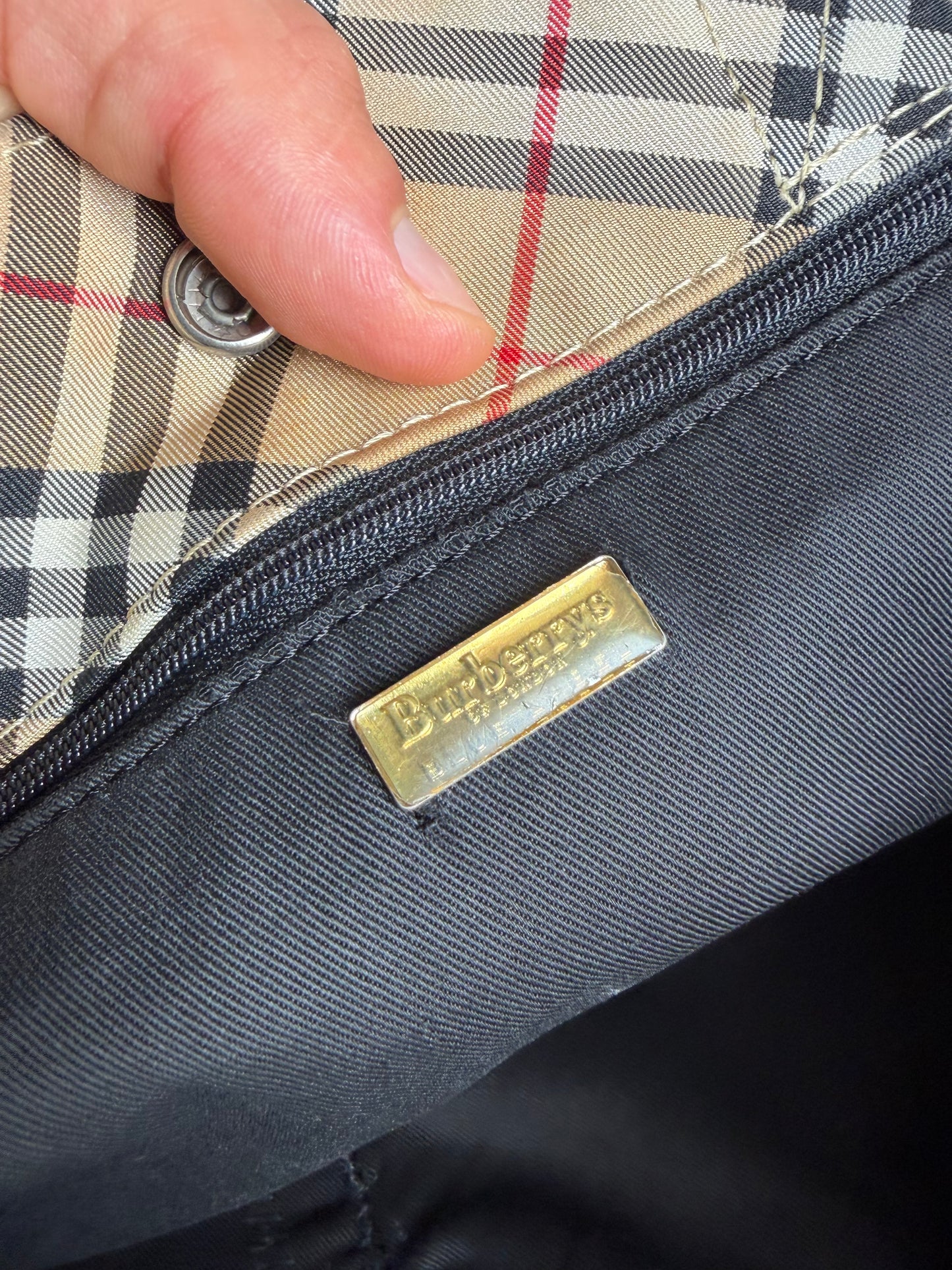 Vintage Burberry Tartan Coated Canvas Tote Beige Navy