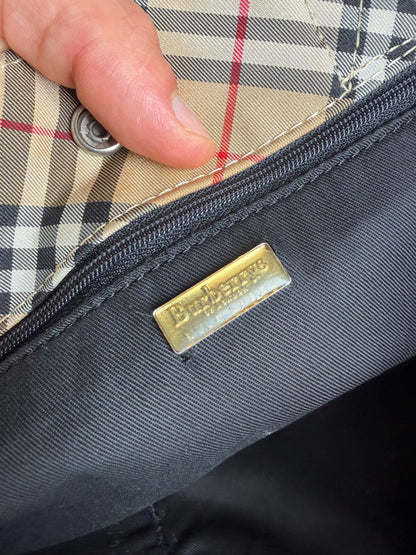 Vintage Burberry Tartan Coated Canvas Tote Beige Navy