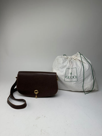 Vintage Gucci Leather Crossbody Bag Brown Keyhole Closure