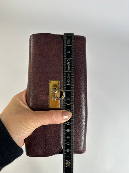 Vintage Ferragamo Gancini Pebbled Leather Bifold Wallet Late 1990s Burgundy