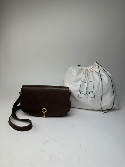 Vintage Gucci Leather Crossbody Bag Brown Keyhole Closure