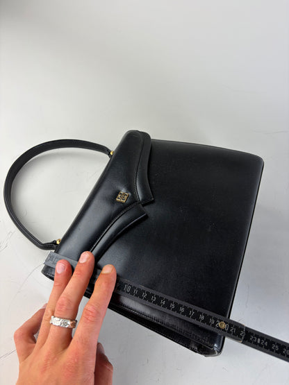 Vintage Givenchy Structured Leather Bag Black Gold