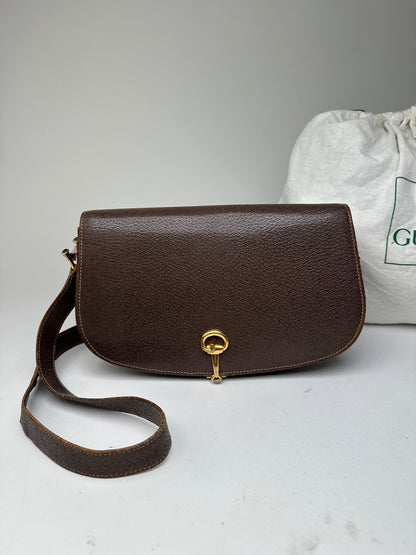 Vintage Gucci Leather Crossbody Bag Brown Keyhole Closure