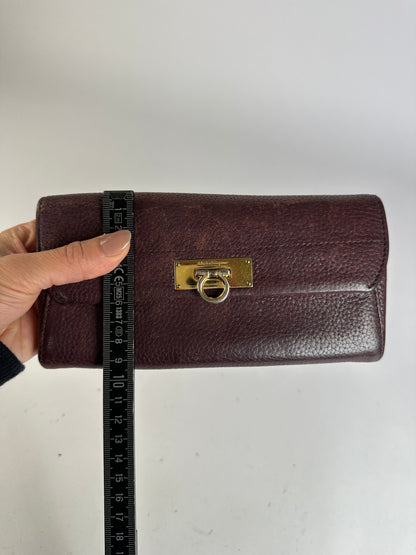 Vintage Ferragamo Gancini Pebbled Leather Bifold Wallet Late 1990s Burgundy