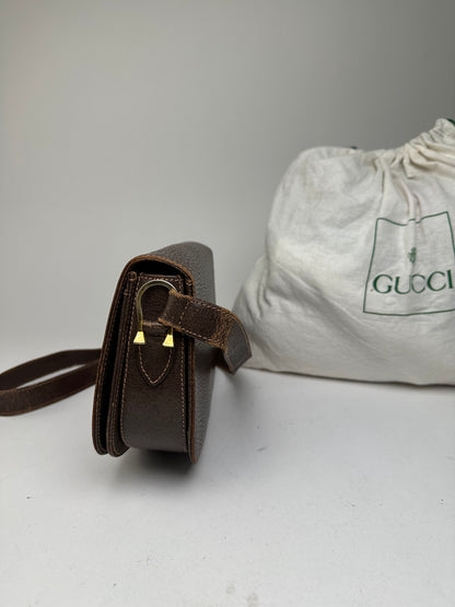 Vintage Gucci Leather Crossbody Bag Brown Keyhole Closure