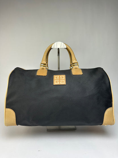 Vintage Givenchy 4G Logo Structured Duffle Bag Late 1970s Black Beige
