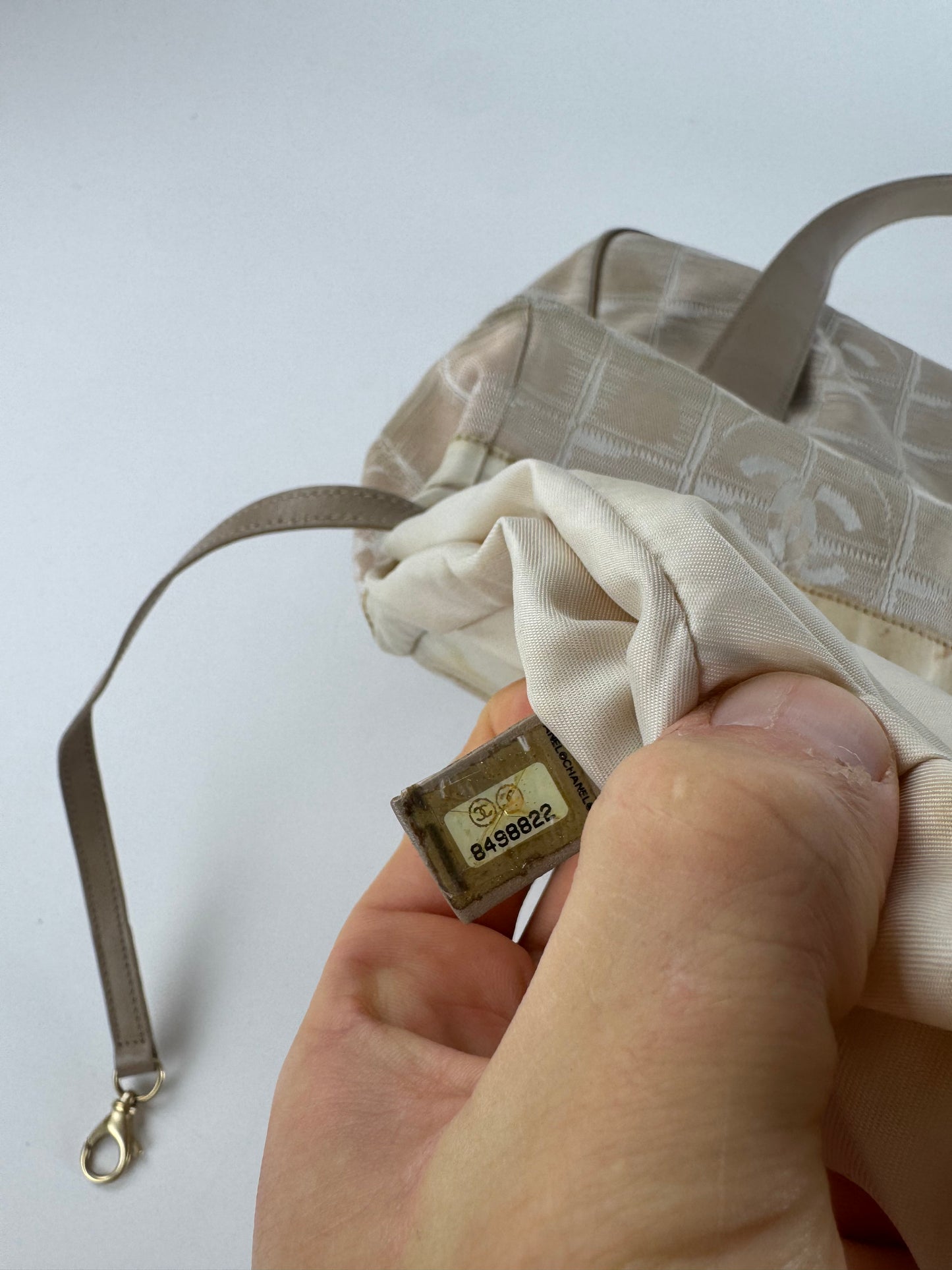 Vintage Chanel Monogram Canvas Leather Tote Bag Beige Brown