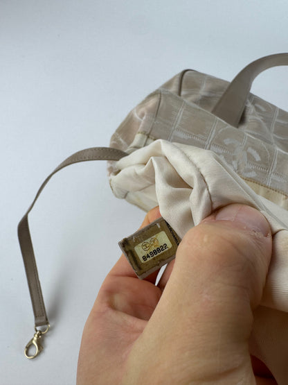 Vintage Chanel Monogram Canvas Leather Tote Bag Beige Brown