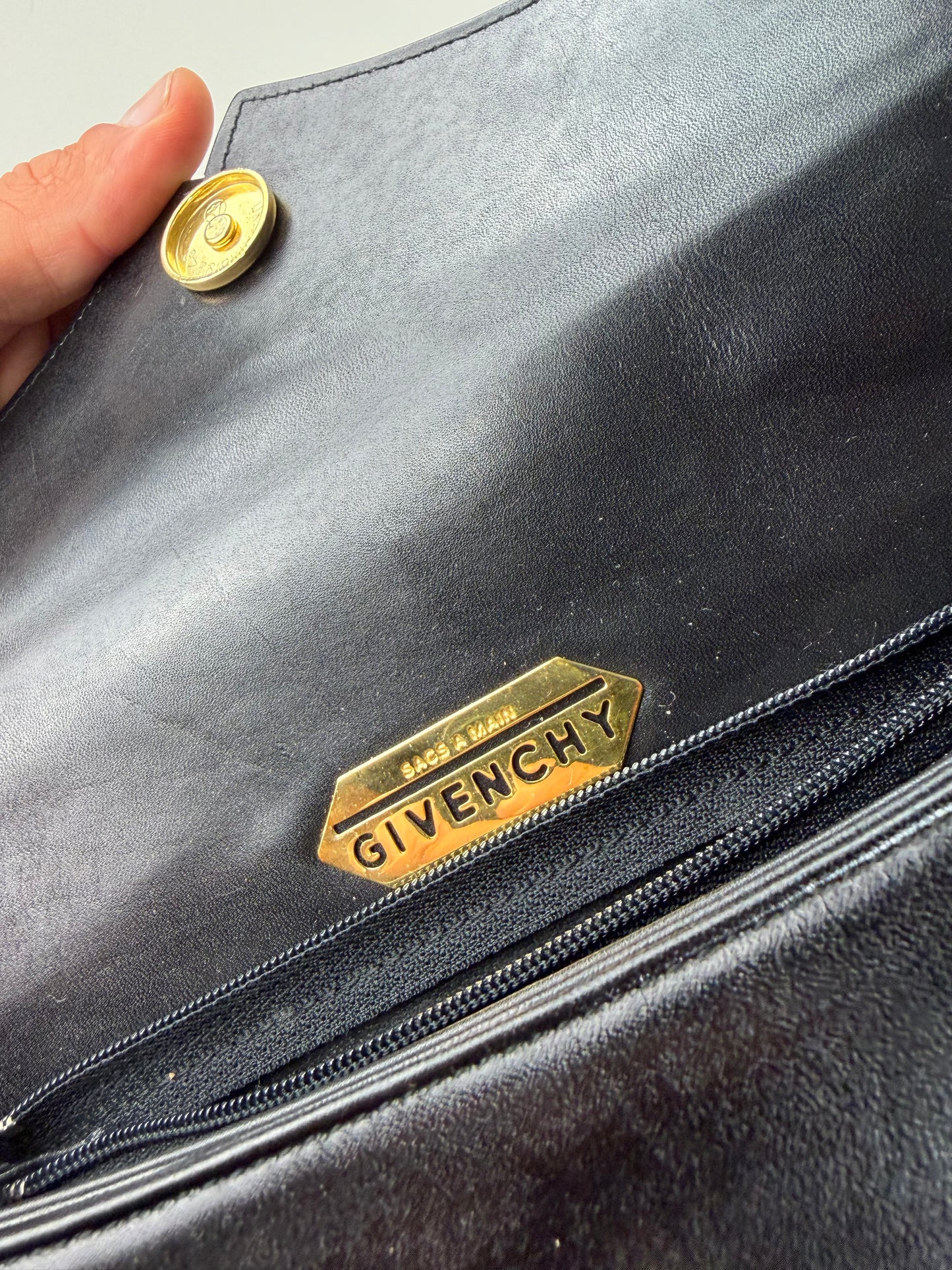 Vintage Givenchy Structured Leather Bag Black Gold