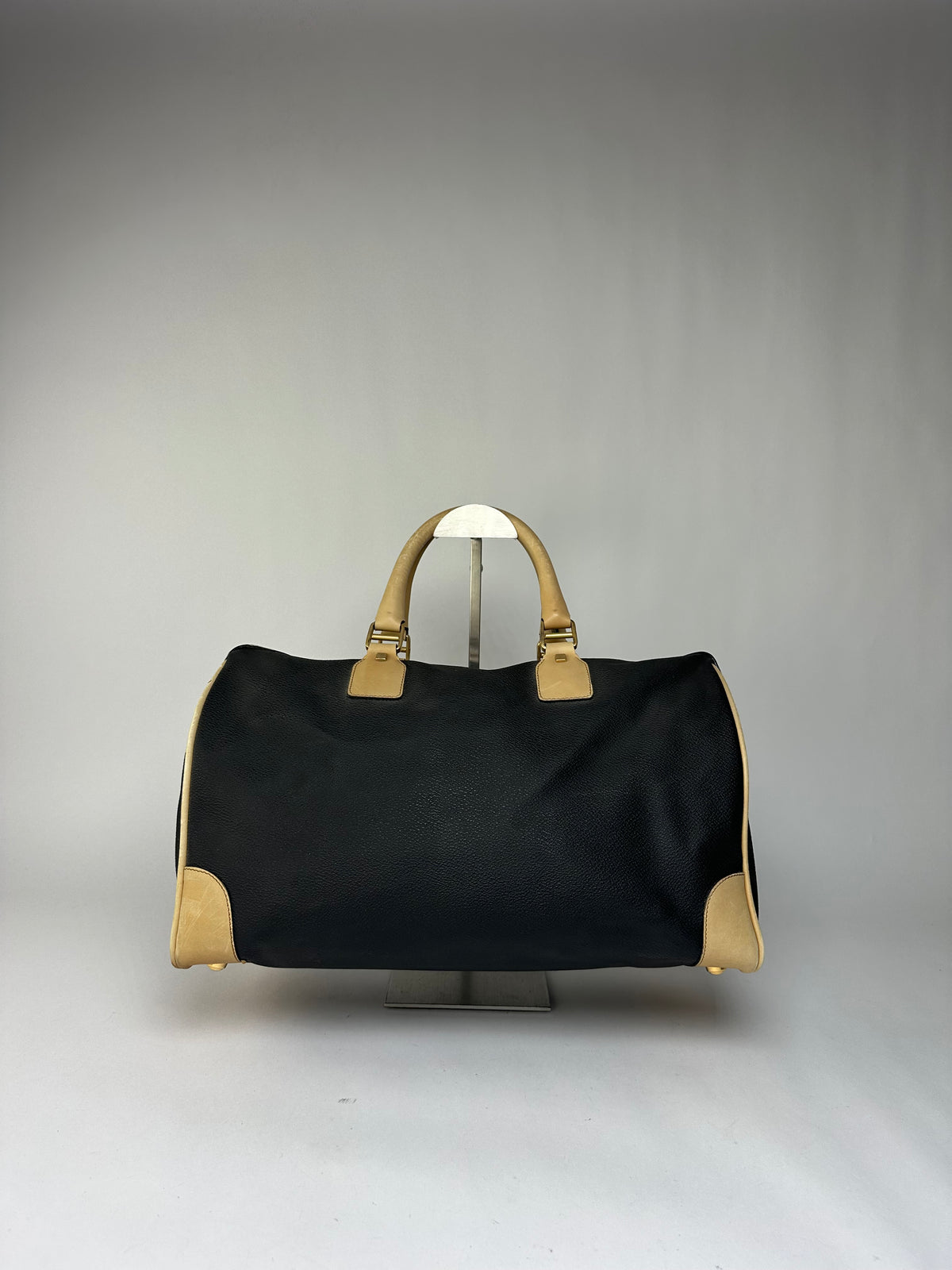 Vintage Givenchy 4G Logo Structured Duffle Bag Late 1970s Black Beige