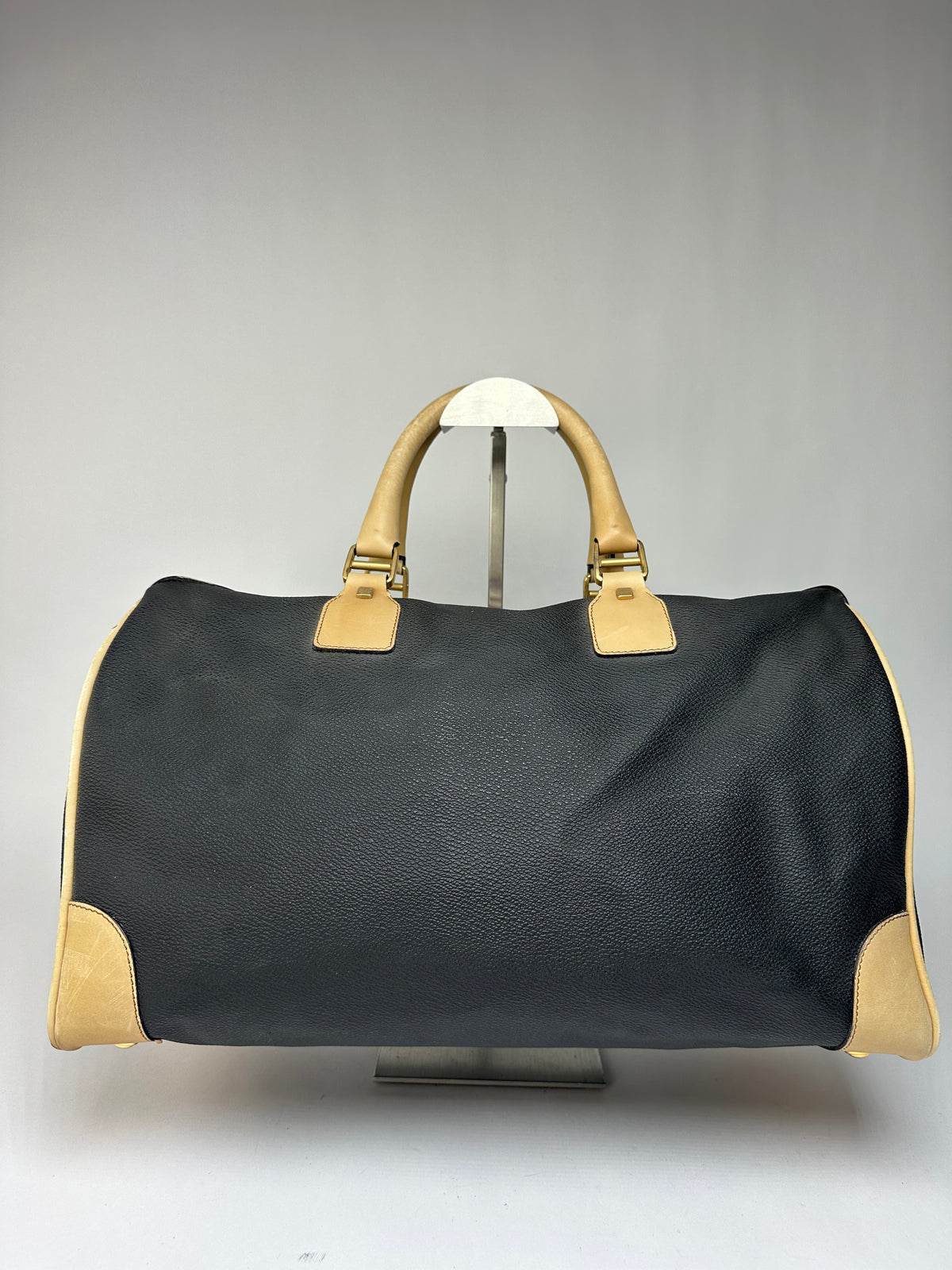 Vintage Givenchy 4G Logo Structured Duffle Bag Late 1970s Black Beige