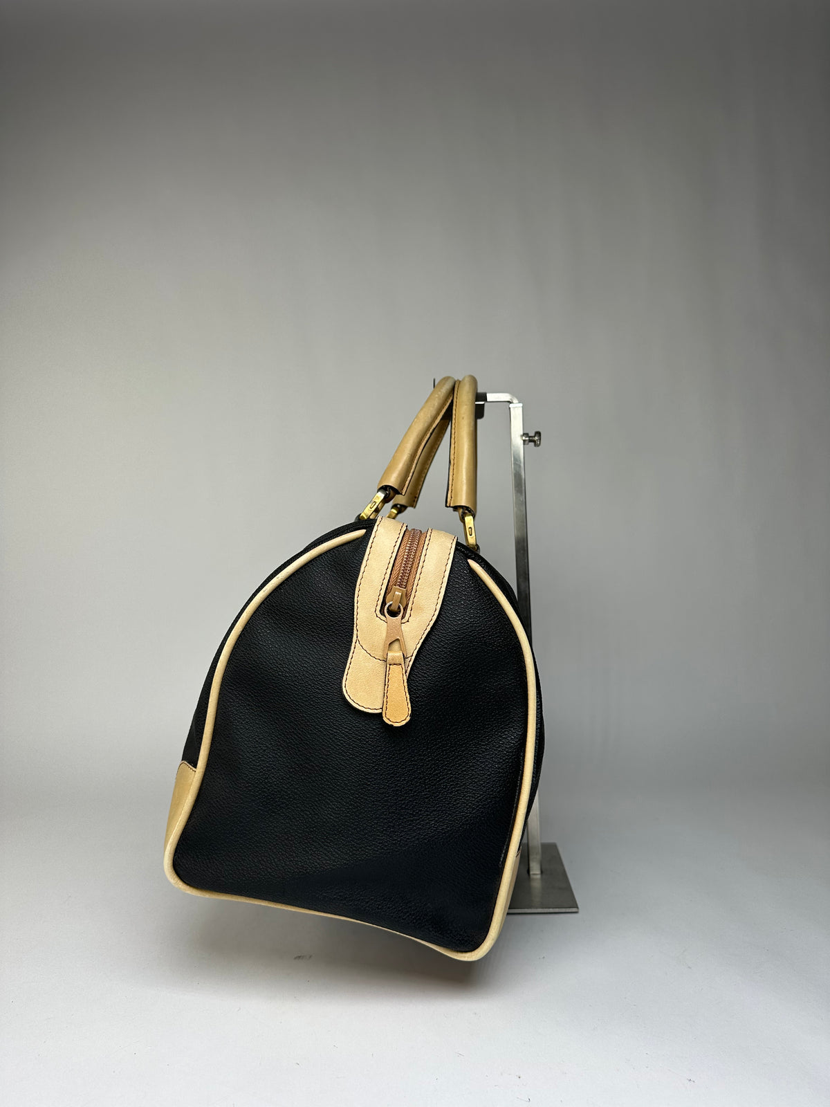 Vintage Givenchy 4G Logo Structured Duffle Bag Late 1970s Black Beige