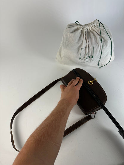 Vintage Gucci Leather Crossbody Bag Brown Keyhole Closure