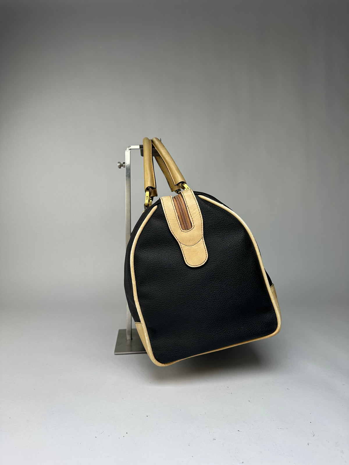 Vintage Givenchy 4G Logo Structured Duffle Bag Late 1970s Black Beige