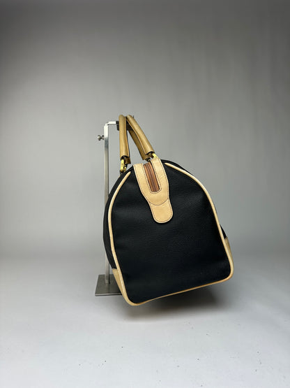 Vintage Givenchy 4G Logo Structured Duffle Bag Late 1970s Black Beige