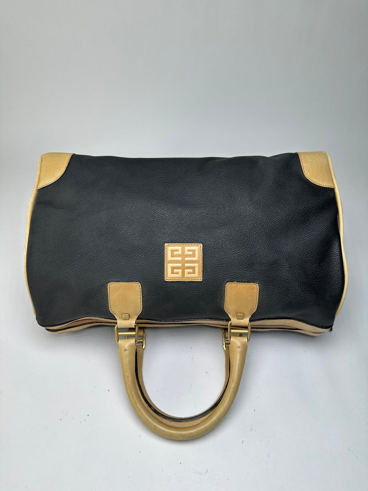Vintage Givenchy 4G Logo Structured Duffle Bag Late 1970s Black Beige