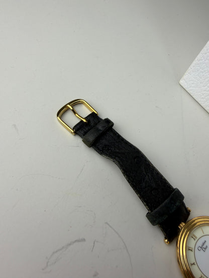 Vintage Dior Leather Strap Bracelet Watch Black Gold