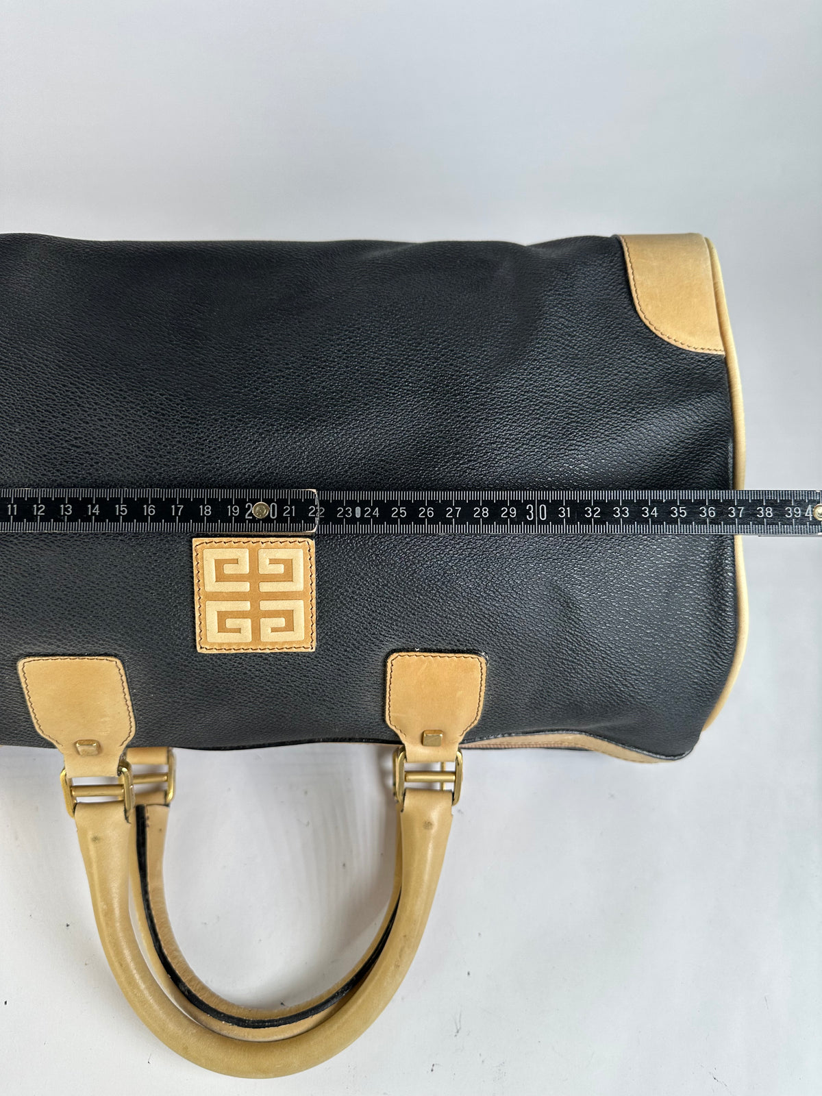 Vintage Givenchy 4G Logo Structured Duffle Bag Late 1970s Black Beige