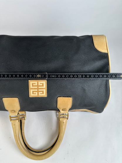 Vintage Givenchy 4G Logo Structured Duffle Bag Late 1970s Black Beige