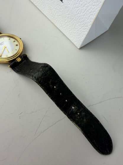 Vintage Dior Leather Strap Bracelet Watch Black Gold