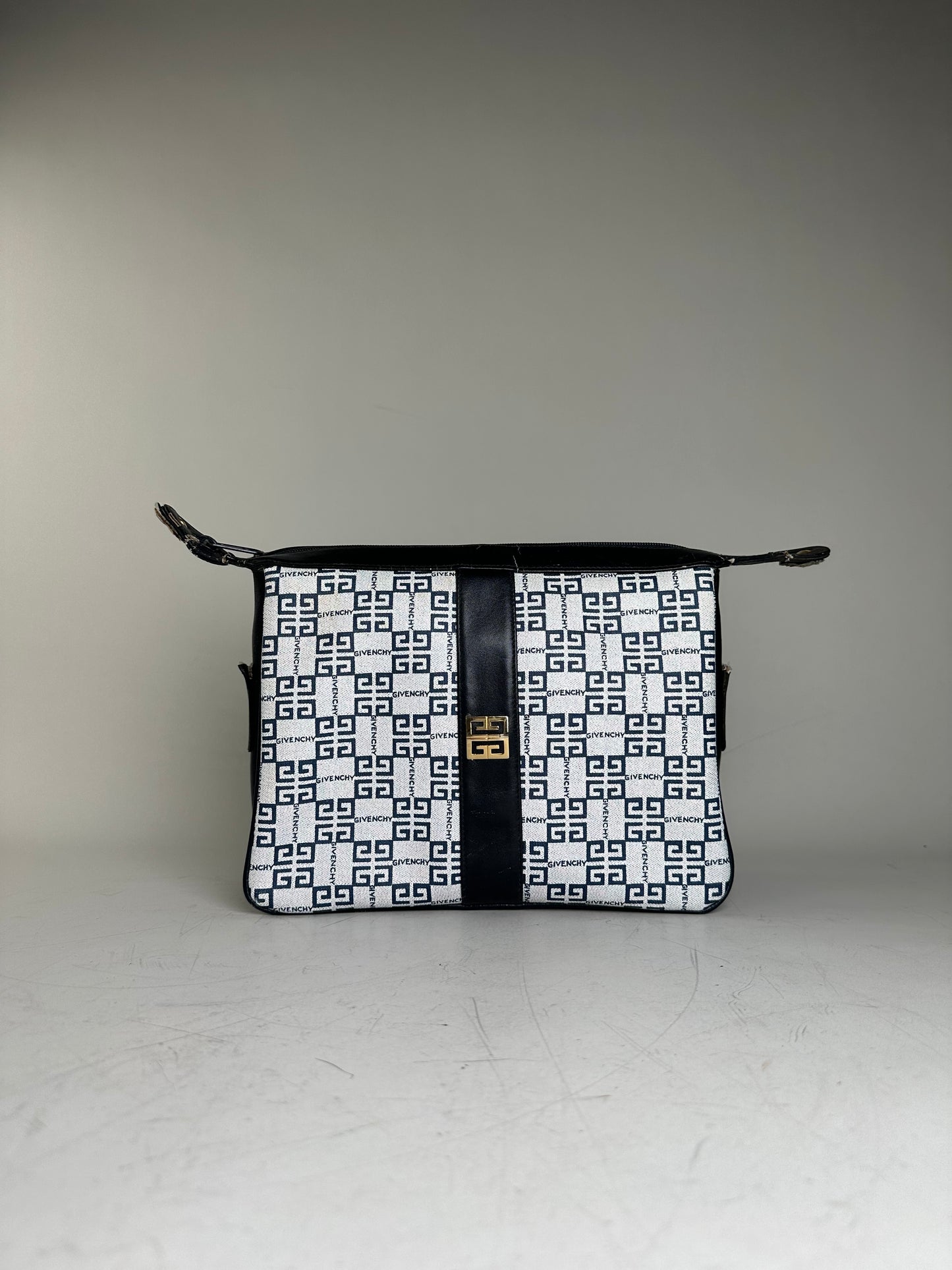 Vintage Givenchy Canvas Crossbody Bag White Navy Gold