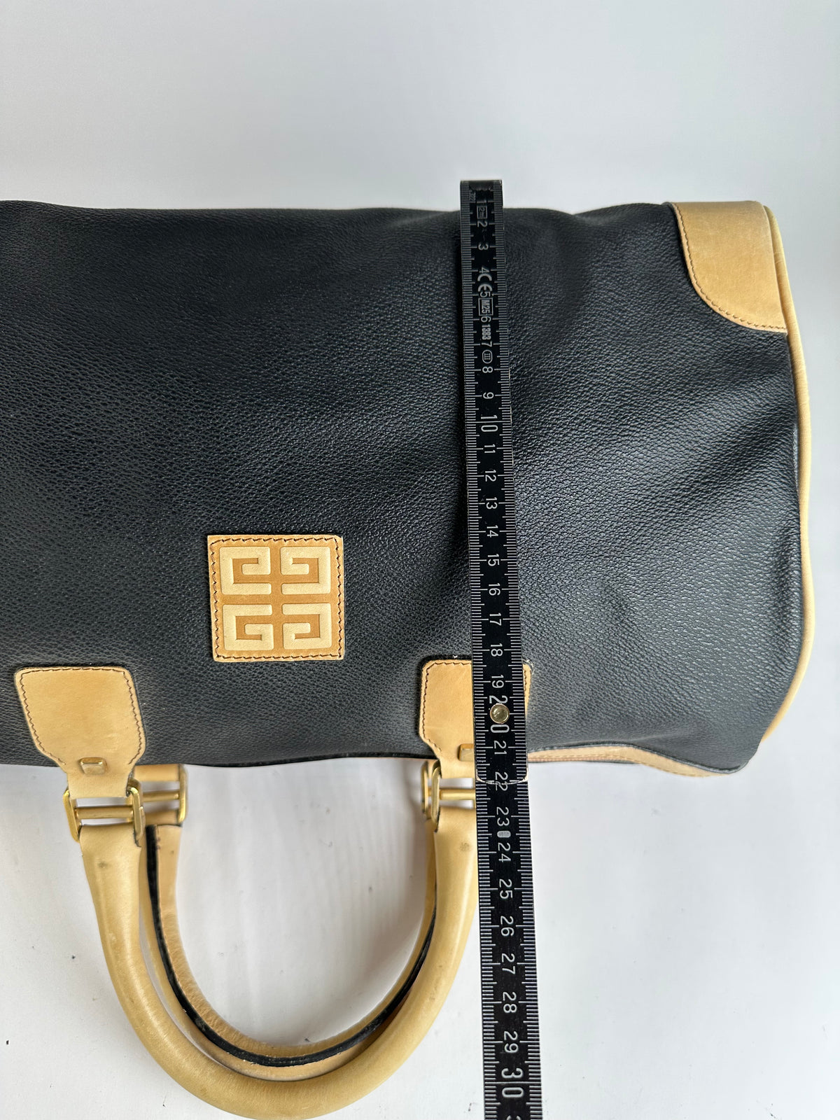 Vintage Givenchy 4G Logo Structured Duffle Bag Late 1970s Black Beige