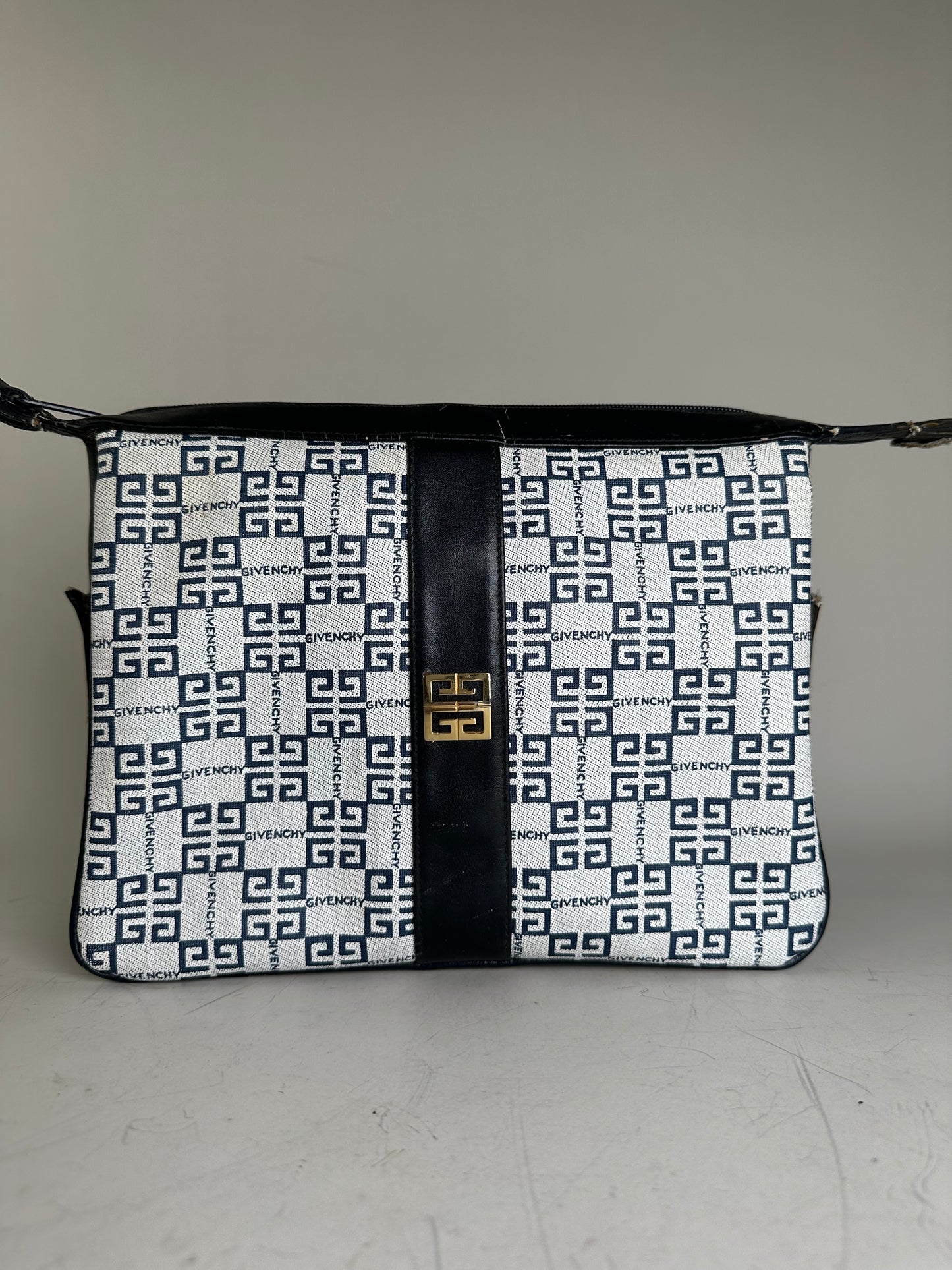 Vintage Givenchy Canvas Crossbody Bag White Navy Gold