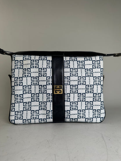 Vintage Givenchy Canvas Crossbody Bag White Navy Gold