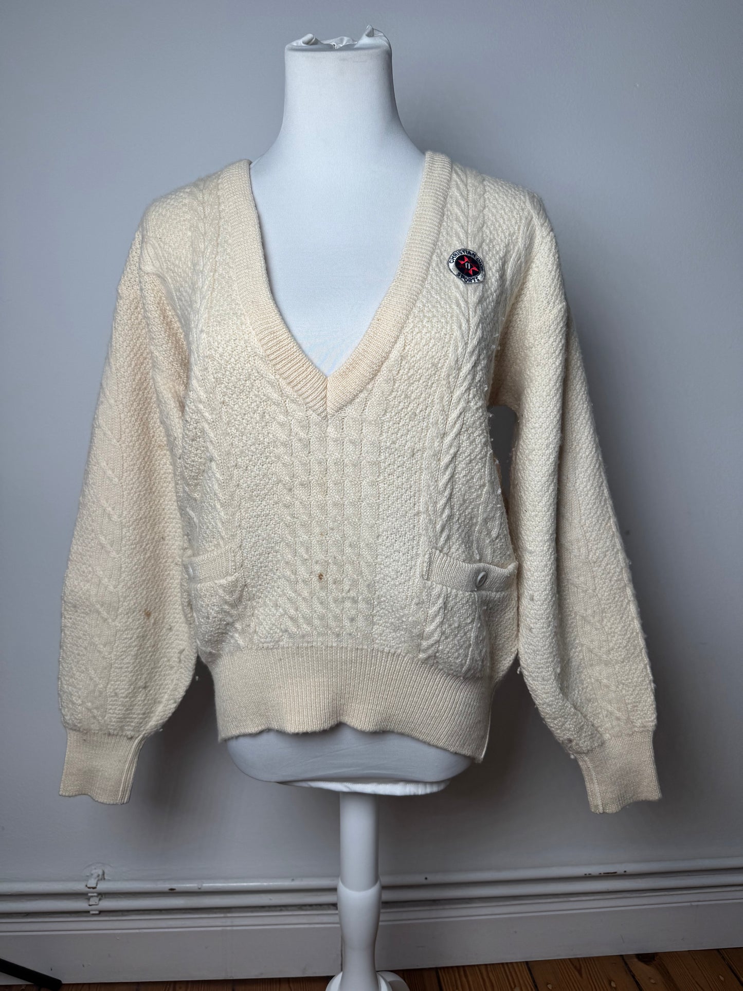 Vintage Dior Wool V-Neck Sweater Beige M