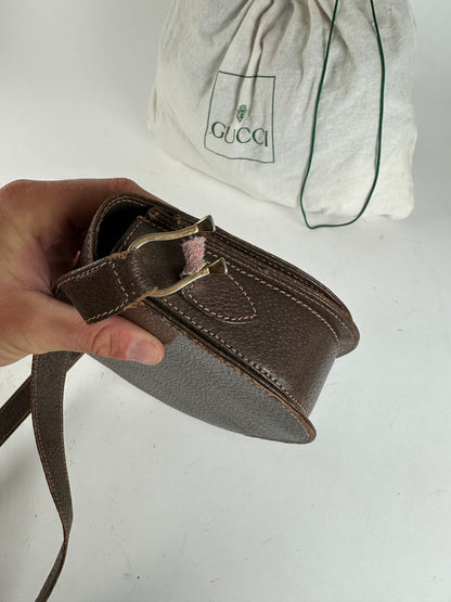Vintage Gucci Leather Crossbody Bag Brown Keyhole Closure