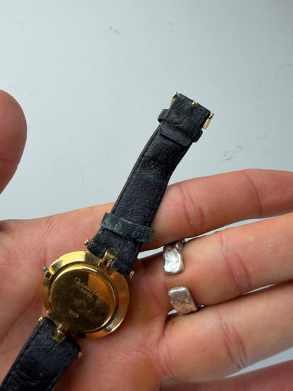 Vintage Dior Leather Strap Bracelet Watch Black Gold